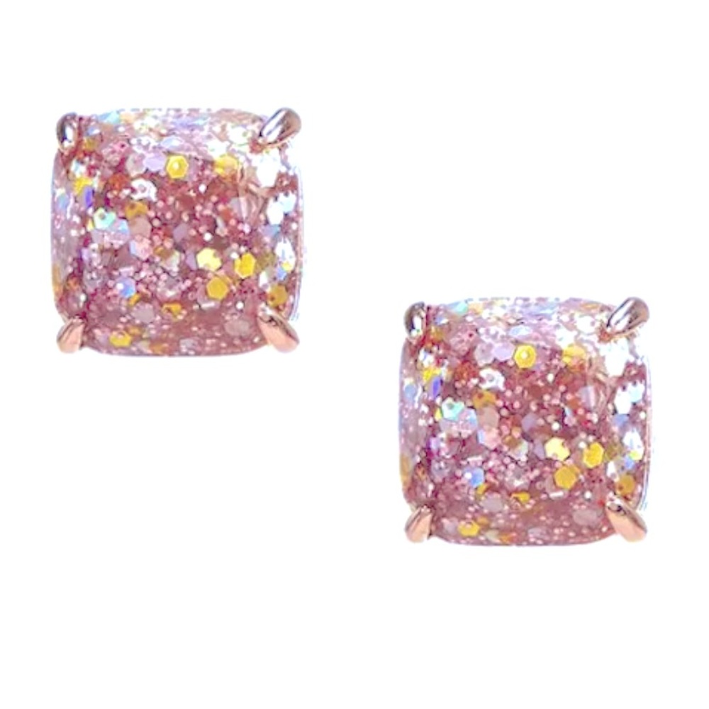 Kate Spade New York ♠️ something sparkly rose gold glitter square studs - Picture 2 of 7
